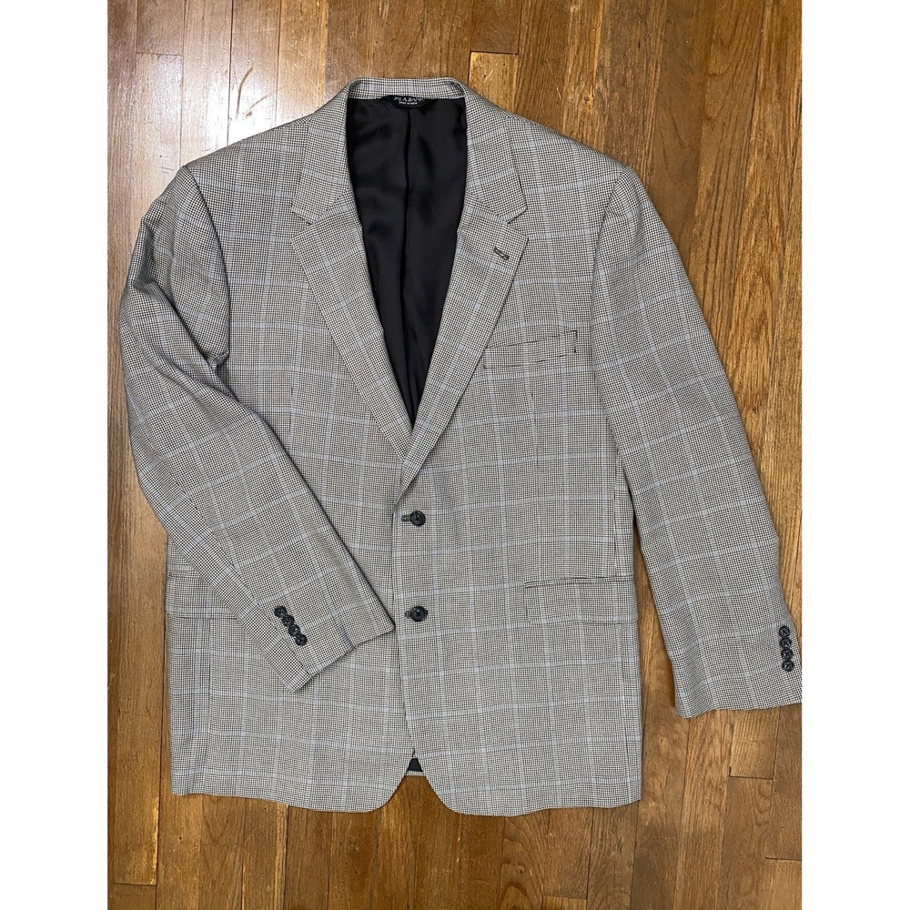 Jos A Bank Signature‎ Collection Mens Silk Wool Blazer 48L Houndstooth